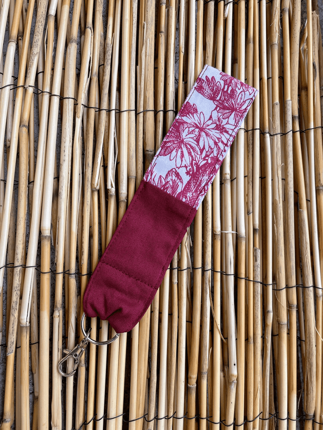 Porte clé lanière/dragonne en tissu de coton imprimé et uni avec anneau et mousqueton.